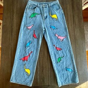 Women’s SHEIN Dinosaur Print Wide Leg Jeans Size 8/10